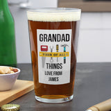 Personalised Fixer Of All Things Printed Beer Glass