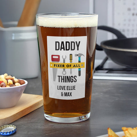 Personalised Fixer Of All Things Printed Beer Glass