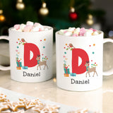 Personalised Initial Reindeer Christmas Plastic Mug