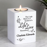 Personalised Life & Love White Wooden Tea Light Holder