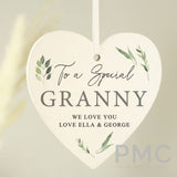 Personalised Botanical Wooden Heart Decoration