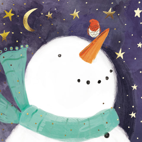 Snowman under moon and stars Christmas card pack