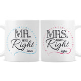 Personalised Mr & Mrs Right Mug Set