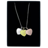 Personalised Initials Gold Rose Gold and Silver 3 Hearts Necklace