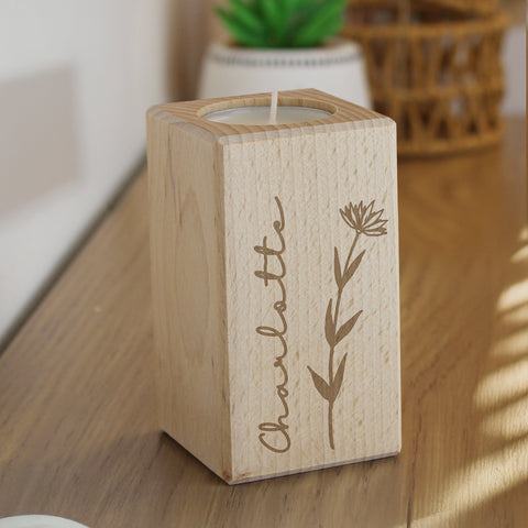 Personalised Floral Wooden Tealight Holder
