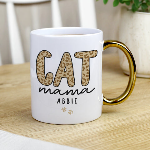 Personalised Cat Mama Gold Handle Mug