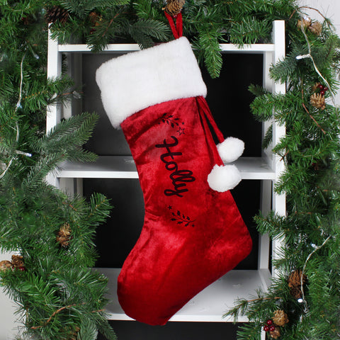 Personalised Holly Red Christmas Stocking