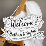 Personalised Monochrome Floral Wedding Wooden Hanging Decoration