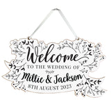 Personalised Monochrome Floral Wedding Wooden Hanging Decoration