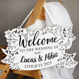 Personalised Monochrome Floral Wedding Wooden Hanging Decoration