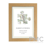 Personalised Present Day Map Puzzle Piece A4 Oak Framed Print
