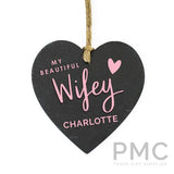 Personalised Wifey Slate Heart Decoration