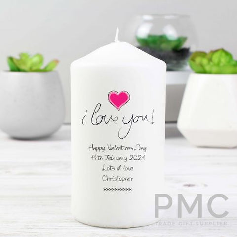 Personalised I Love You Pillar Candle