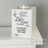 Personalised Life & Love White Wooden Tea Light Holder