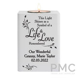 Personalised Life & Love White Wooden Tea Light Holder