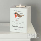 Personalised Robins Appear White Wooden Tea light Holder